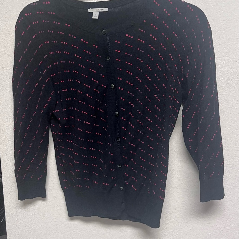 Halogen Black and Pink Cardigan with Textured Pattern